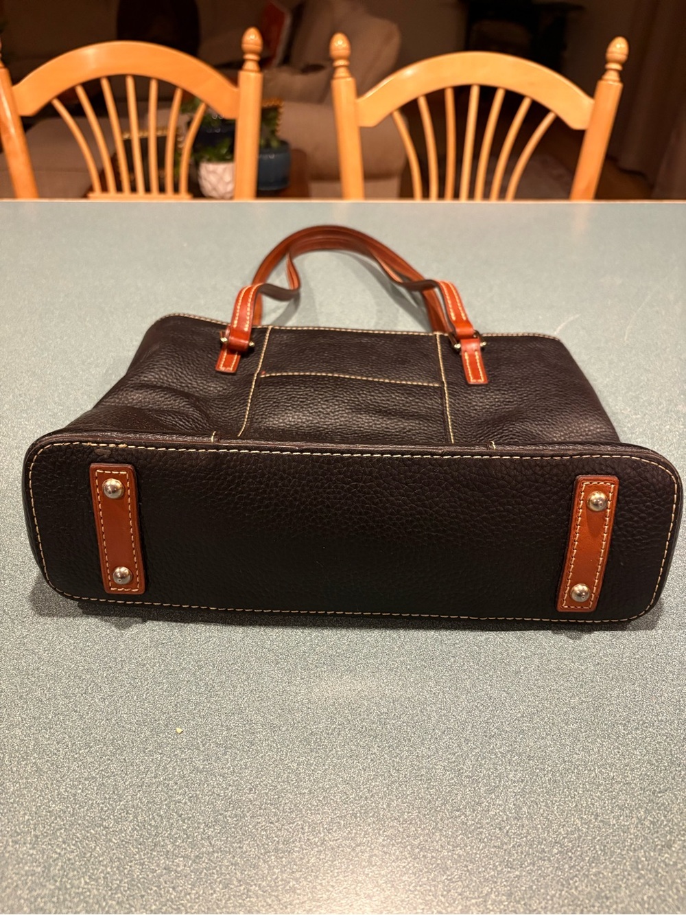 Dooney & Bourke Lexington tote Black Pebbled Leather Messenger with Brown Trim - Picture 4 of 8